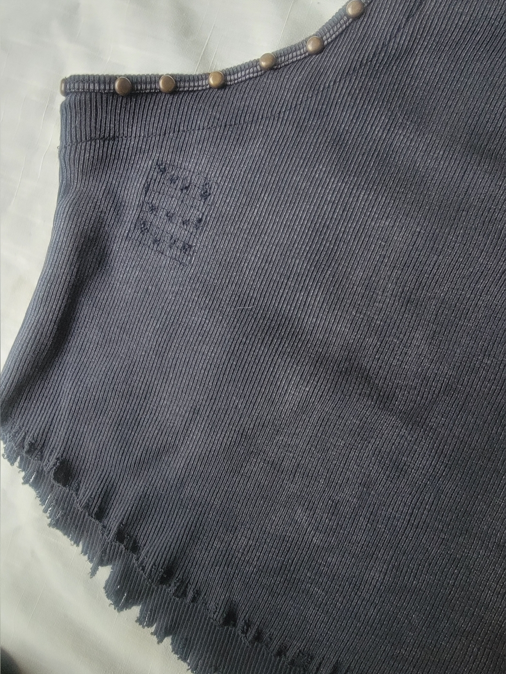 We The Free People Look Back At It Distressed Black Raw-Hem Studded Cropped Tank - Picture 8 of 16